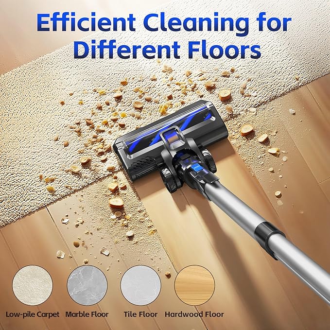 Cordless Vacuum Cleaner for Home, 45Kpa Lightweight Stick Vacuum with Powerful Suction, Rechargeable Battery Up to 50mins, Handheld Vacuum Cleaners for Carpets, Pet Hair，Hardwood Floors - Blue