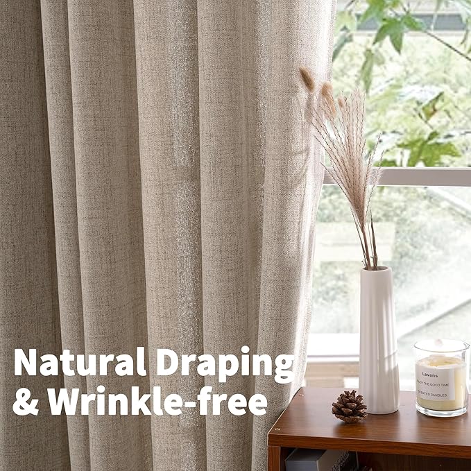 YoungsTex Dark Oatmeal Linen Curtains 45 Inch Length for Short Window, Tan Semi Sheer Drapes with Rod Pocket Back Tab Textured Light Filtering for Bathroom Bedroom, 2 Panels, 42 X 45 Inch