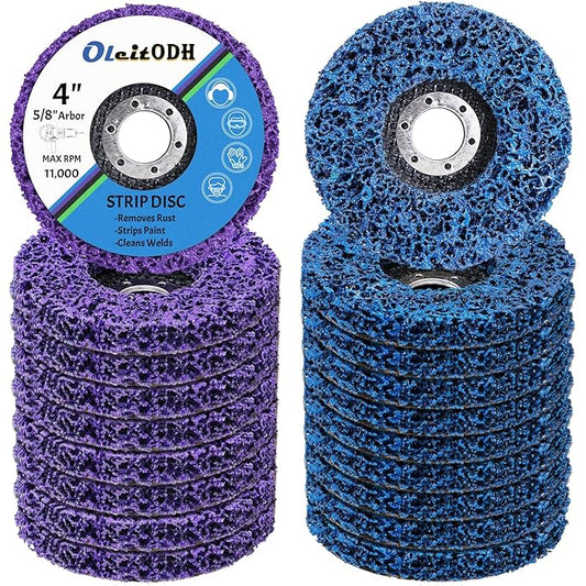20 Pcs 4" x 5/8" Strip Discs Bulk, Paint Stripping and Rust Removal Wheels for Angle Grinders, Abrasive Grinding Discs for Metal, Wood, and Fiberglass, Blue+ Purple