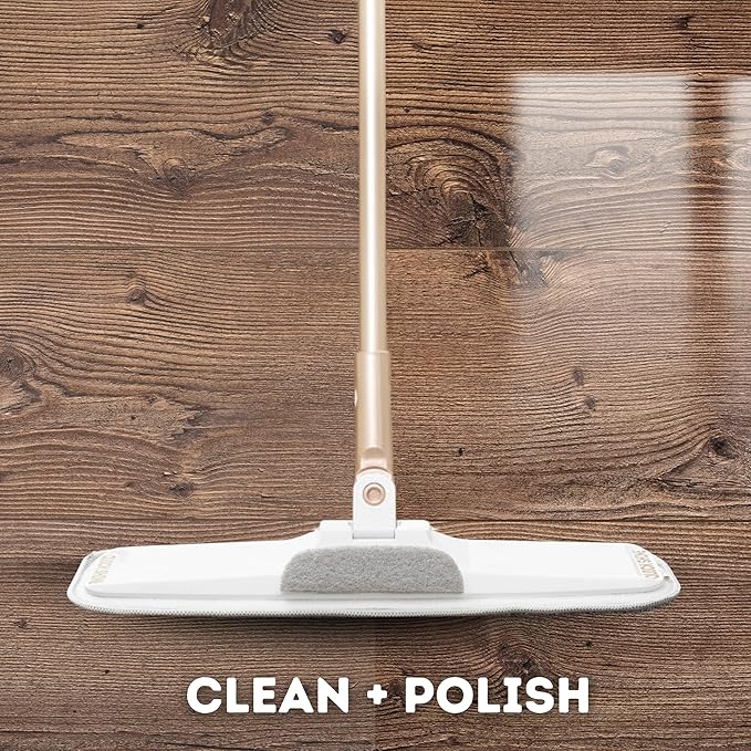 Quick Shine Ultimate Gold Clean + Polish Mop Kit | All-in-One 10 Pc Kit w/Interchangeable Attachments | Floor Polish Included | No Batteries Needed | Pro Cleaning for Hardwood Floors | 2-in-1 Mop