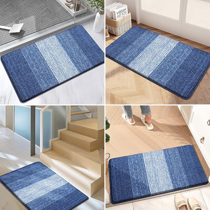 Kitinjoy Indoor Outdoor Door Mat, 32x20 Non-Slip Absorbent Dirt Trapper, Low-Profile Washable Inside Entrance Front Floor Mat, Sturdy Soft Entry Doormats for Entryway, Navy Blue