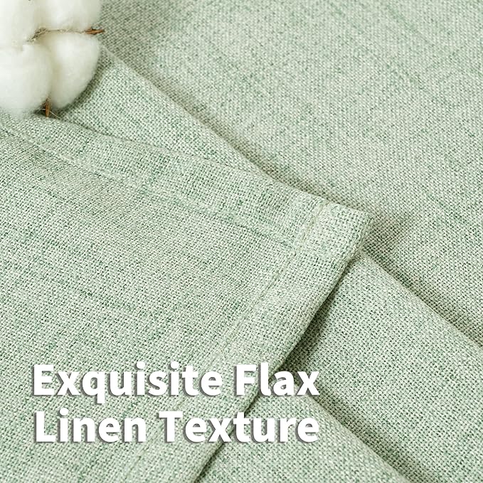 YoungsTex Sage Green Curtains 54 Inch Length for Kitchen, Light Filtering Semi Sheer Linen Window Drapes Rod Pocket Back Tab for Short Living Room Cafe, 2 Panels, 42 X 54 Inch