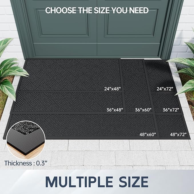 Front Door Mat, 5' x 4' Heavy Duty Indoor Outdoor Doormat, Non-Slip Backing Welcome Mats for Entryway, Low Profile, Commercial Door Mats