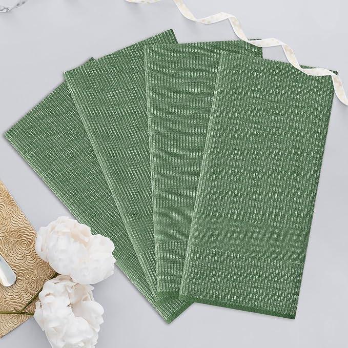 Homaxy Premium Kitchen Towels(18”x 28”, 8 Pack), Large Cotton Kitchen Hand Towels, Flat and Terry Dish Towels, 380 GSM Highly Absorbent Tea Towel Set with Hanging Loop, Grass Green