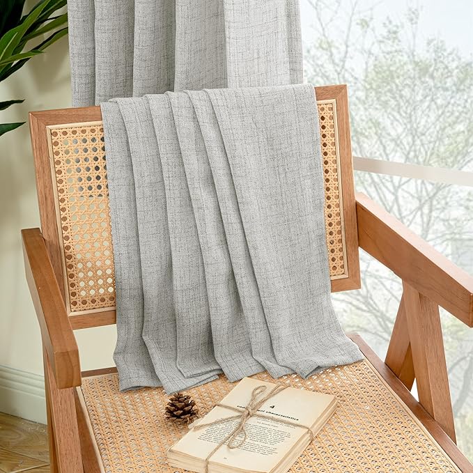 YoungsTex Light Grey Linen Curtains 95 Inches Long for Living Room, Floor Length Semi Sheer Drapes with Rod Pocket Back Tab Light Filtering Window Treatments for Bedroom, 52 X 95 Inch, 2 Panels