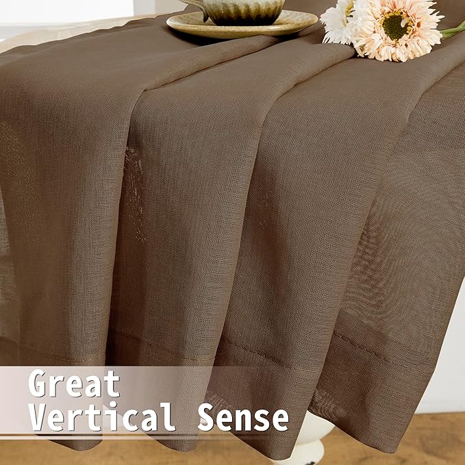 Tollpiz Short Sheer Door Curtain Closet Linen Textured Curtain Sheers Doorway Light Filtering Voile Patio Glass Door Rod Pocket Curtains French Door, 54 x 54 inches Long, Brown, Set of 1 Panel