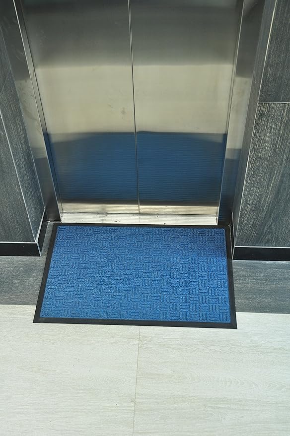 Kempf Water Retainer Entrance Mat, Indoor Outdoor Rubber Rug, Moisture Trapping, Absorbent Mat, 18 by 30-Inch, Blue
