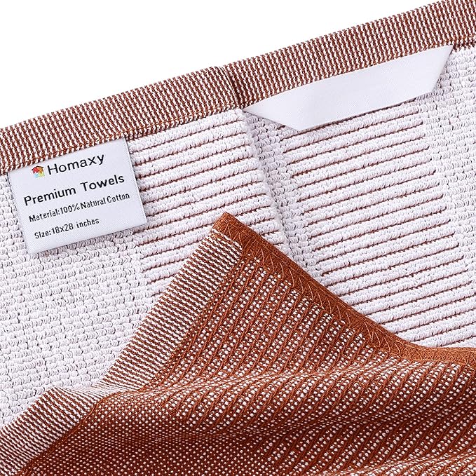 Homaxy Premium Kitchen Towels(18”x 28”, 12 Pack), Large Cotton Kitchen Hand Towels, Flat and Terry Dish Towels, 380 GSM Highly Absorbent Tea Towel Set with Hanging Loop, Rust