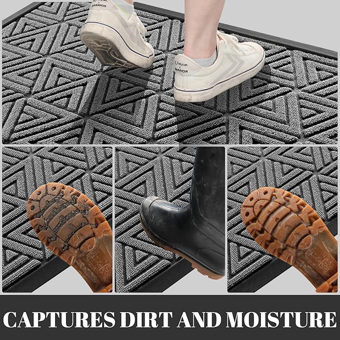 Yimobra Large Door Mat 47x24, All-Weather Waterproof Non-Slip Welcome Matt Outdoor, Heavy Duty Non Slip Doormat for Entryway for Patio and Garage Indoor, Easy Clean, Grey