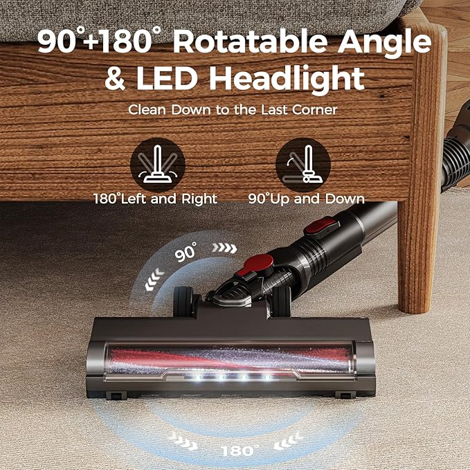 Cordless Vacuum Cleaner with Back-Saving&Self-Standing,Upright Vacuum Cleaners for Home,Anti-Tangle,Powerful Suction,Stick Vacuum Cordless Rechargeable for Hard Floors,Carpets,Pet Hair,Car