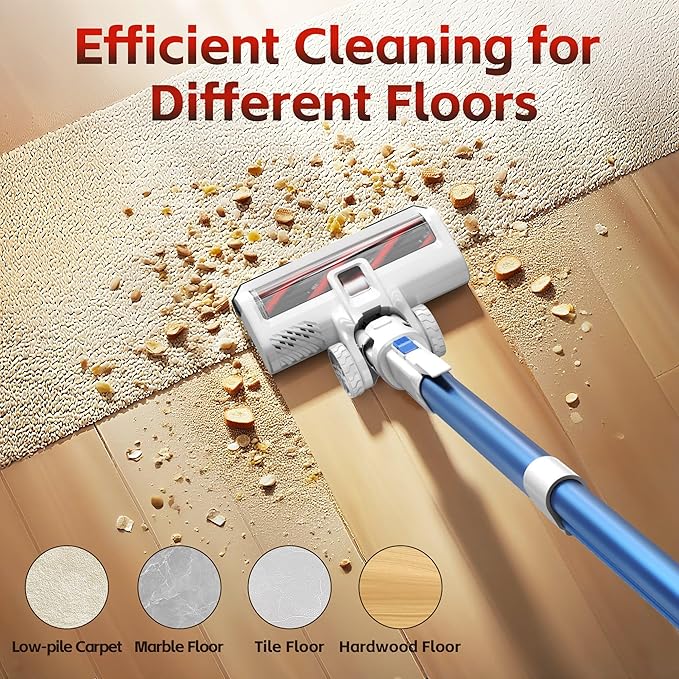 Cordless Vacuum Cleaner for Home, 45Kpa Lightweight Stick Vacuum with Powerful Suction, Rechargeable Battery Up to 50mins, Handheld Vacuum Cleaners for Hardwood Floors, Carpets, Pet Hair - Red