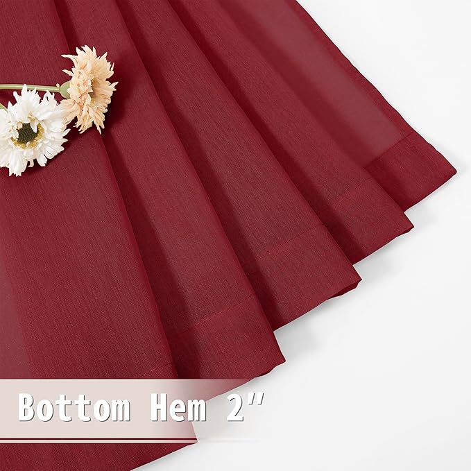 Tollpiz Sheer Door Curtain Closet Linen Textured Curtains Sheer Doorway Light Filtering Voile Patio Glass Door Rod Pocket Curtain French Door, 54 x 72 inches Long, Burgundy Red, Set of 1 Panel