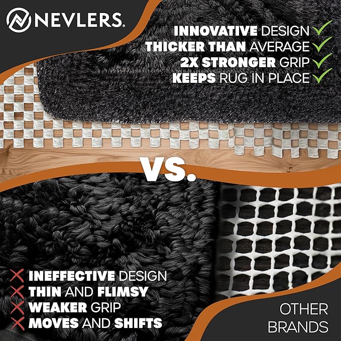 Nevlers 2 ft x 60 ft White Non Slip Rug Gripper Roll for Runners, Larger Rugs & Carpets | Strong Suction Non Skid Rug Pad for All Hard Surface Flooring | Breathable PVC Carpet Pad Anti Slip Rug Grips