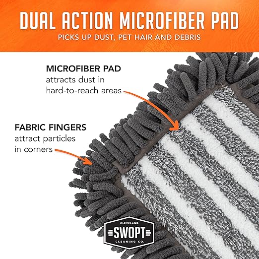 SWOPT 12” Microfiber Dust Mop Head w/Refill — Cleaning Head Interchangeable w/All SWOPT Cleaning Products for Efficient Cleaning & Storage — Mop Provides Lint-Free Cleaning for Wood, Laminate, Tile