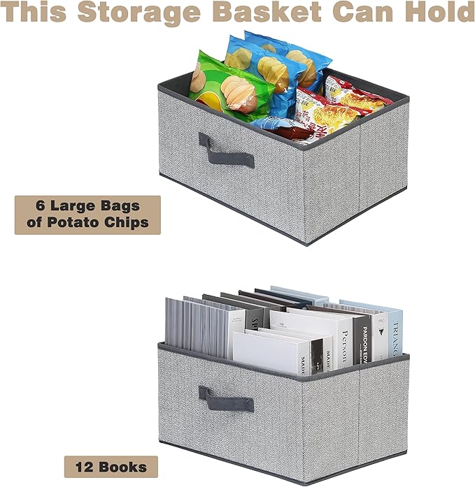 Storage Baskets, 15.7 Inch Woven Fabric Bins, Storage Cubes with Reinforced Handles, Organizer Bins for Closet Shelves, Foldable, for Toys, Clothes, Natural Beige (2PCS/Grey-15.7*11*7.8inch)
