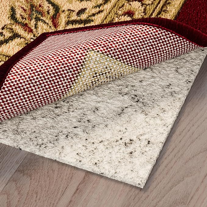 Ottomanson 7'8" x 9' Non-Slip Rug Pad Gripper 1/12 Inch Ultra Thin Dual Surface Felt + Rubber Gripper - Safe for All Floors, Cream
