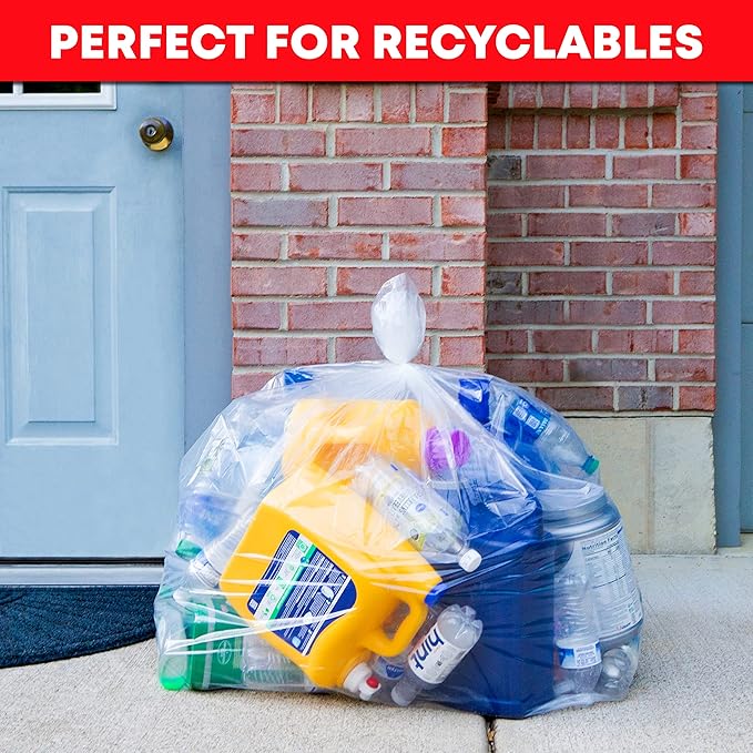 Tasker 30-33 Gallon Trash Bags Heavy Duty (Value 100/Bags w/Ties) Clear Large Plastic Recycling Garbage Bags. 30 Gal, 32 Gallon Clear Large Trash Bags