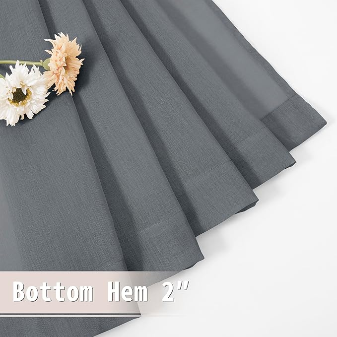 Tollpiz Short Sheer Linen Textured Curtain Sheers Doorway Light Filtering Voile Patio Glass Door Rod Pocket Curtains French Door, 54 x 54 inches Long, Dark Grey, Set of 1 Panel