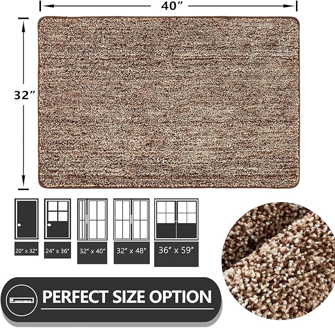 REFETONE Indoor Doormat, Front Door Mat 32"x40" Absorbent Rubber Backing Non Slip Door Mats, Washable Low-Profile Inside Floor Mat Door Rugs for Entryway, Resist Dirt Mud Mat for Dogs, Coffee/Brown