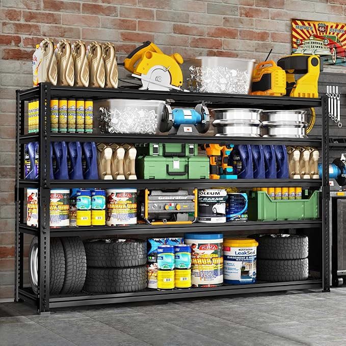 Storage Shelves Heavy Duty, 2 PCS 60" L x 24" W x 78" H Garage Wire Shelving Unit Loads 3300LBS, 5-tier Adjustable Metal Industrial Utility Shelf Rack for Kitchen, Laundry Room, Warehouse, Basement