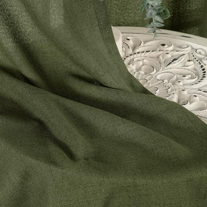 YoungsTex Olive Green Linen Curtains for Living Room 84 Inch Length, Semi Sheer Drapes with Rod Pocket Back Tab Light Filtering Window Treatments for Bedroom Farmhouse, 2 Panels, 52 X 84 Inch