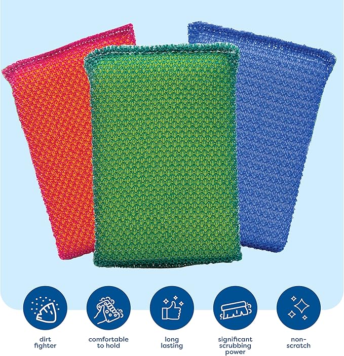 SCRUBIT Multi-Purpose Scouring Pad - Non-Scratch Cleaning Sponges for Pots, Pans, Dishes, Utensils & Non-Stick Cookware - Scrubbing Pads Use for Kitchen, Bathroom - 6 Pack Dish Sponge - (Blue)