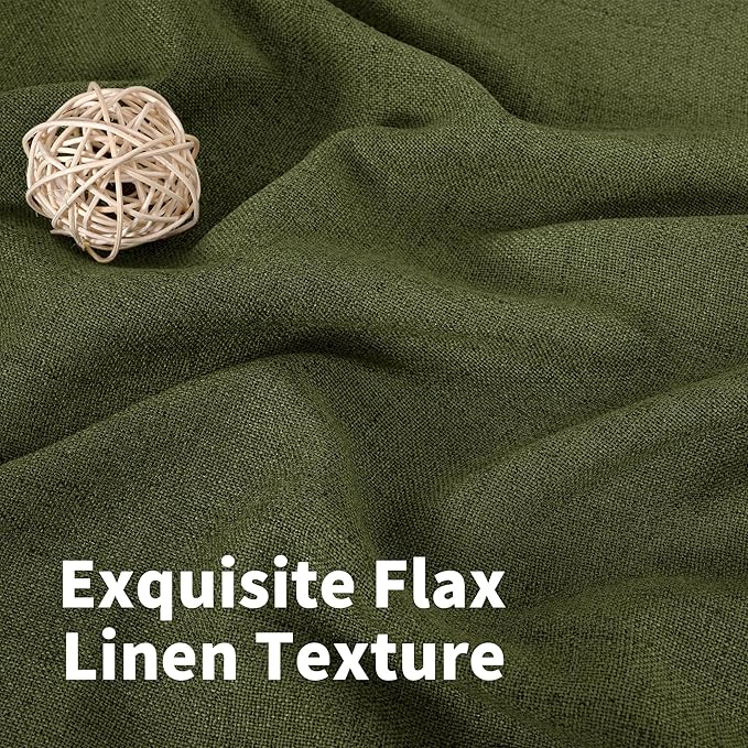 YoungsTex Olive Green Linen Curtains for Living Room 84 Inch Length, Semi Sheer Drapes with Rod Pocket Back Tab Light Filtering Window Treatments for Bedroom Farmhouse, 2 Panels, 52 X 84 Inch