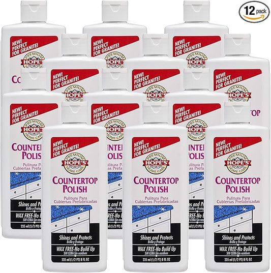 HOPE'S Countertop Restoration Polish, Streak-Free Kitchen Counter Cleaner, No Buildup Countertop Cleaner, Quartz, Marble, Corian, Composite, and Granite Cleaner and Polish, 8 Fl Oz, Pack of 12