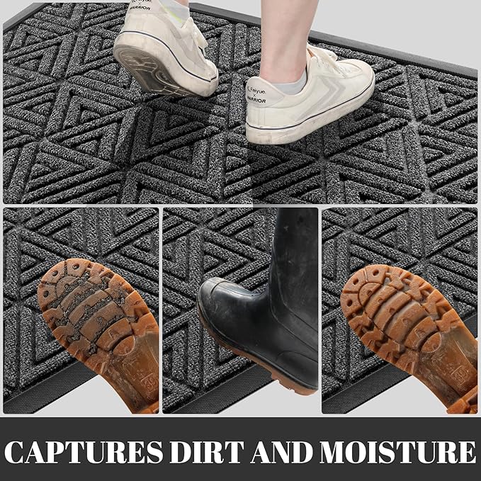 Yimobra Outdoor Mats for Front Door 29.5x17, All-Weather Waterproof Non-Slip Outdoor Door Mat Outside Eentrance, Garage/Patio Entryway Indoor Doormat, Easy Clean, Mix Grey