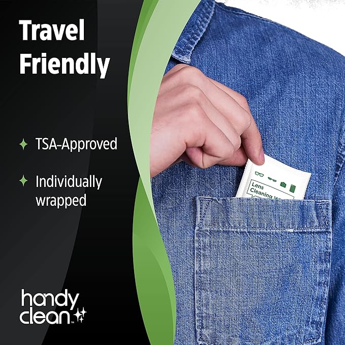 HandyClean Pre-Moistened Lens Cleaning Wipes, Eyeglass Wipes, Screen Wipes, 200 ct of 6 x 5 inches Individually Packed Lens Cleaner Wipes