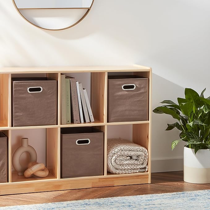 Amazon Basics Collapsible Cube Storage Organizer Bins, 6-Pack, 10.5 x 10.5 x 11 inches, Taupe