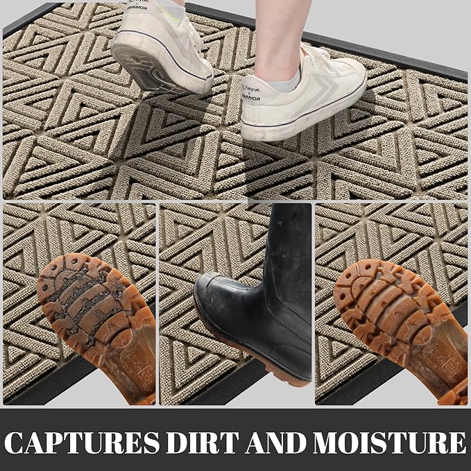 Yimobra Outdoor Mats for Front Door 29.5x17, All-Weather Waterproof Non-Slip Outdoor Door Mat Outside Eentrance, Garage/Patio Entryway Indoor Doormat, Easy Clean, Beige