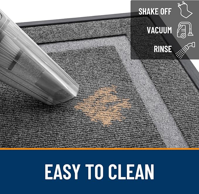 OLANLY Front Door Mat Indoor Outdoor Entrance, Waterproof All-Season, All-Weather Doormat, Sturdy Natural Rubber, Fade Resistant, Low Profile, Easy Clean Patio Porch Entryway Mat, 29.5x17, Dark Grey