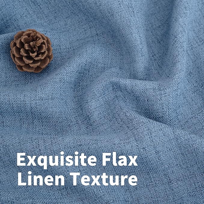 YoungsTex Denim Blue Linen Curtains 80 Inch Length for Living Room, Light Filtering Semi Sheer Window Drapes Rod Pocket Back Tab Curtain for Bedroom Dining Room Coastal Privacy, 2 Panels, 52 X 80 Inch