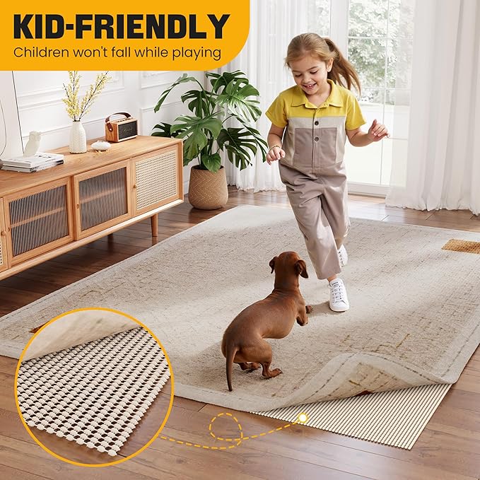 Non-Slip Rug Pad Gripper 2x3 Feet, Anti Skid Mat for Under Area Rugs, Keeps Rugs in Position and Safe, Thick Cushioned Carpet Pad for Hardwood Floors Protection
