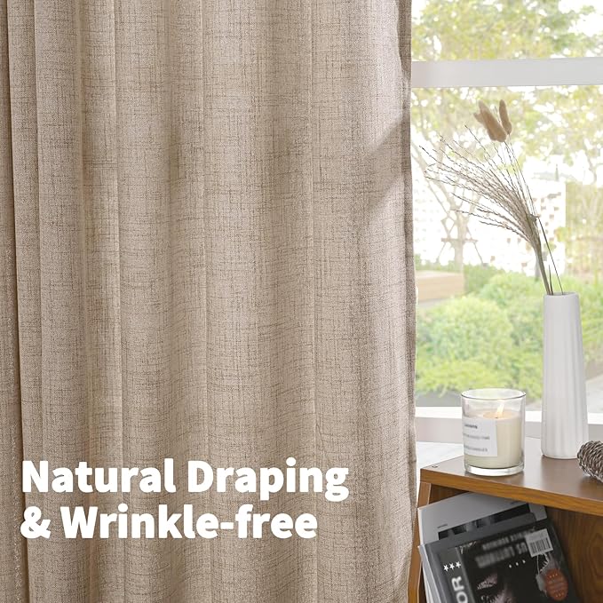 YoungsTex Oatmeal Linen Curtains 36 Inch Length for Short Kitchen Window, Textured Small Drapes Light Filtering for Cafe Bedroom Bathroom Back Tab, 2 Panels, 40 X 36 Inch