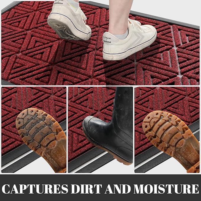 Yimobra Outdoor Mats for Front Door 29.5x17, All-Weather Waterproof Non-Slip Outdoor Door Mat Outside Eentrance, Garage/Patio Entryway Indoor Doormat, Easy Clean, Black Red