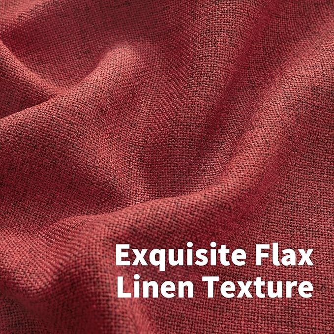 YoungsTex Red Linen Curtains 80 Inch Length for Living Room, Light Filtering Semi Sheer Drapes with Back Tab Rod Pocket for Christmas Bedroom Dining Room, 2 Panels, 52 X 80 Inch