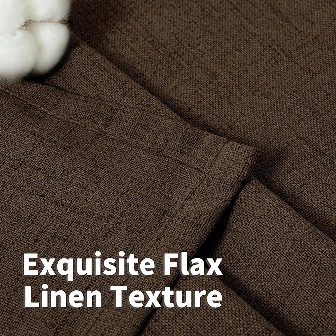 YoungsTex Brown Linen Curtains 84 Inch Length for Living Room, Chocolate Semi Sheer Drapes with Back Tab Rod Pocket Light Filteringfor Bedroom Dining Farmhouse, 2 Panel, 52 X 84 Inch