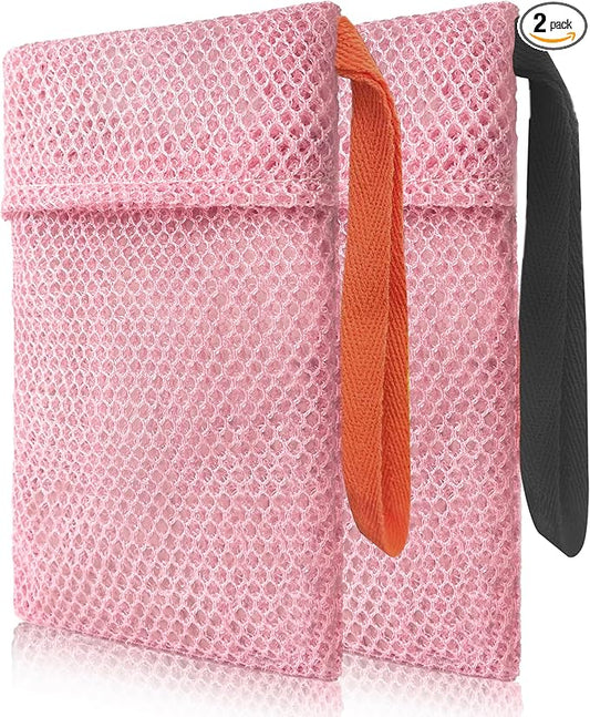 2 Pack Soap Bag Deep Roughness,Bar Soap Pouch Saver Pocket,Body Scrubber Shower Sponge Loofah,Exfoliating Bath Sponge (Pink)