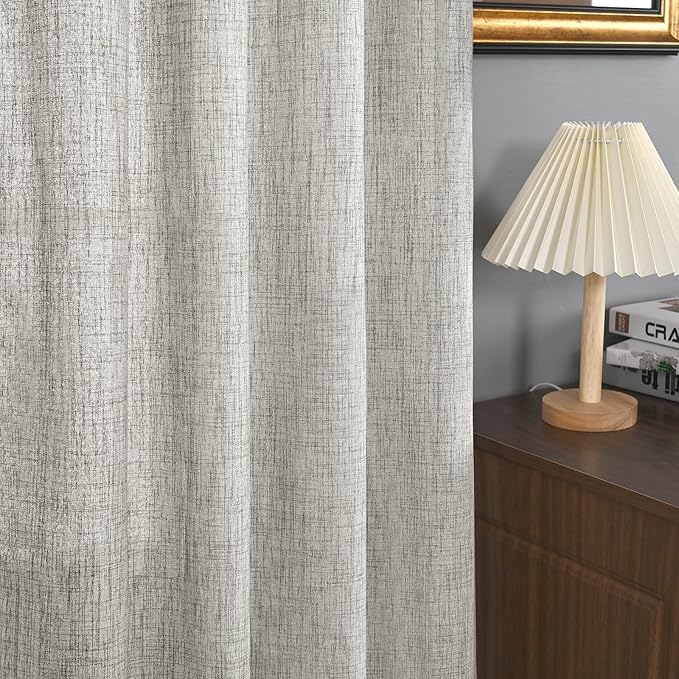 YoungsTex Dark Grey Linen Curtains 63 Inch Length 2 Panels for Living Room, Light Filtering Semi Sheer Drapes Back Tab/Rod Pocket for Bedroom Country Lightweight Window Treatments, 52 X 63 Inch