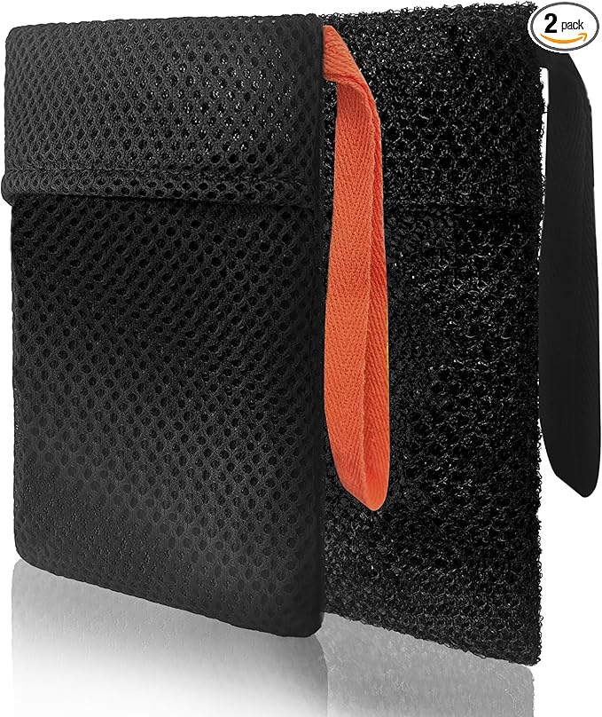 2 Pack Soap Bag Different Roughness Deep and Gentle,Bar Soap Pouch Saver Pocket,Body Scrubber Shower Sponge Loofah,Exfoliating Bath Sponge (Black)