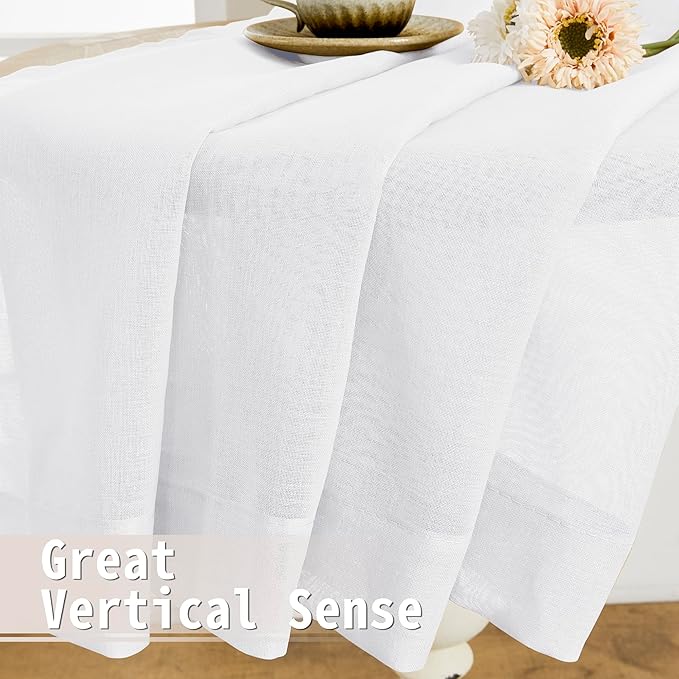 Tollpiz Short Sheer Door Curtain Closet Linen Textured Curtain Sheers Doorway Light Filtering Voile Patio Glass Door Rod Pocket Curtains French Door, 54 x 54 inches Long, White, Set of 1 Panel
