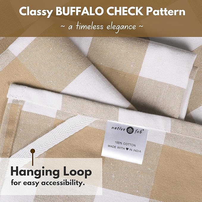 Native Fab 12 Pack Buffalo Check Kitchen Towel 16"x26" - Cotton Dish Towels Washable - Absorbent Tea Towels, Soft Hand Towel with Hanging Loop, Dish Cloth Set - Beige White