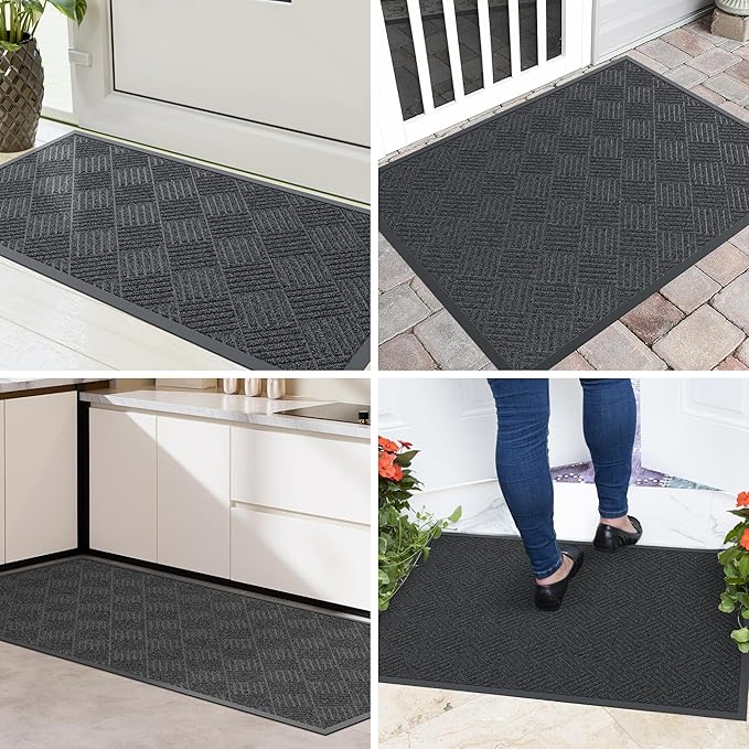 Front Door Mat, 4' x 2' Heavy Duty Indoor Outdoor Doormat, Non-Slip Backing Welcome Mats for Entryway, Low Profile, Commercial Door Mats