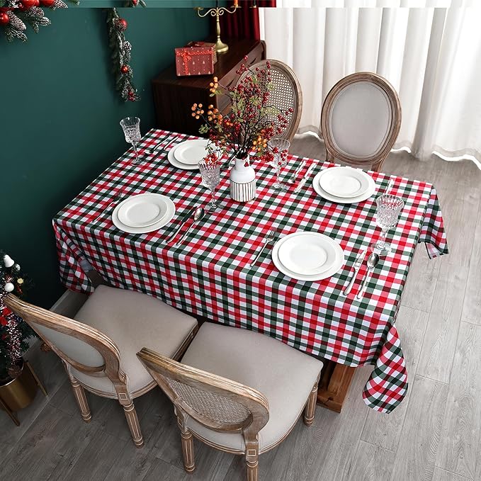 Waterproof Christmas Plaid Tablecloth Fabric - Red Oblong 52x70 Inch Classic Buffalo Tartan Festive Table Cloth for Indoor Use - New Year Tabletop Cover for Dinner, BBQs, and Parties