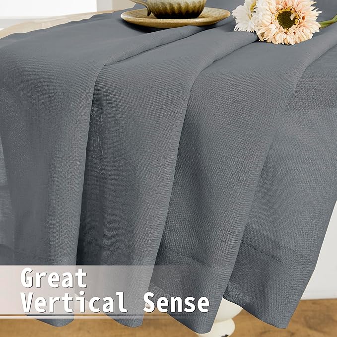 Tollpiz Short Sheer Door Curtains Closet Linen Textured Curtains Sheer Doorway Light Filtering Voile Patio Glass Door Rod Pocket Curtain French Door, 54 x 40 inches Long, Dark Grey, Set of 1 Panel