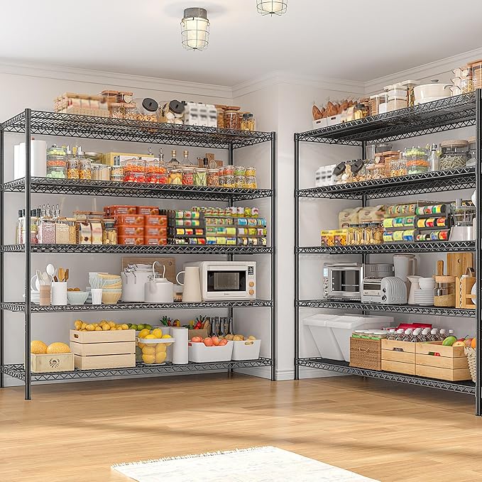 REIBII 55.5" W Storage Shelves 3200LBS Wire Shelving Unit 5 Tier Metal Shelving Garage Shelving 2PCS Heavy Duty Metal Shelves for Storage Rack Commercial Adjustable Pantry Shelf