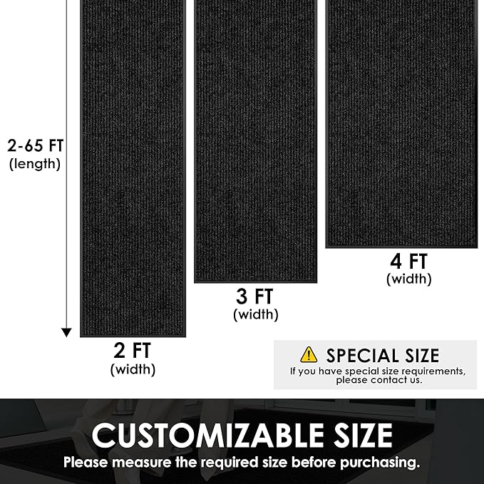 4′ x 12′ Front Door Mat Indoor Outdoor Entrance, Commercial Floor Mat Heavy Duty Dirt Trapper Entryway Doormat, Custom Size Non Slip Rubber Backing Welcome mat, Door Mat for High Traffic Area