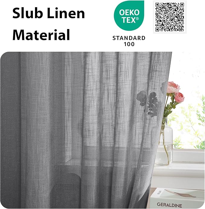 NICETOWN Sidelight Curtain for Front Door - French Door Curtain Sheer French Panel with Tieback Linen Textured Window Cover (Dark Grey, 30 inches Wide x 72 inches Long, 1 Piece)
